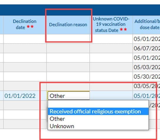 A screenshot showing how to report COVID-19 data.