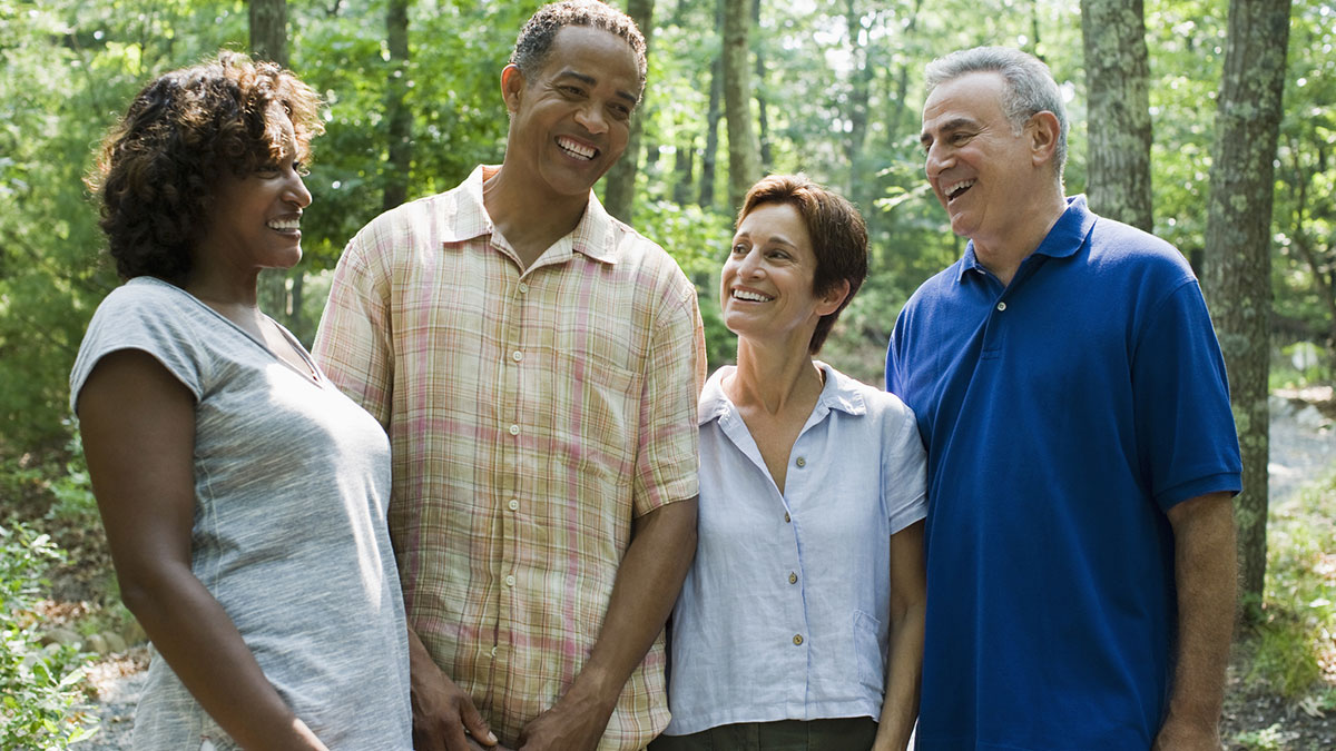 group-friends-adults Happy friends in park together