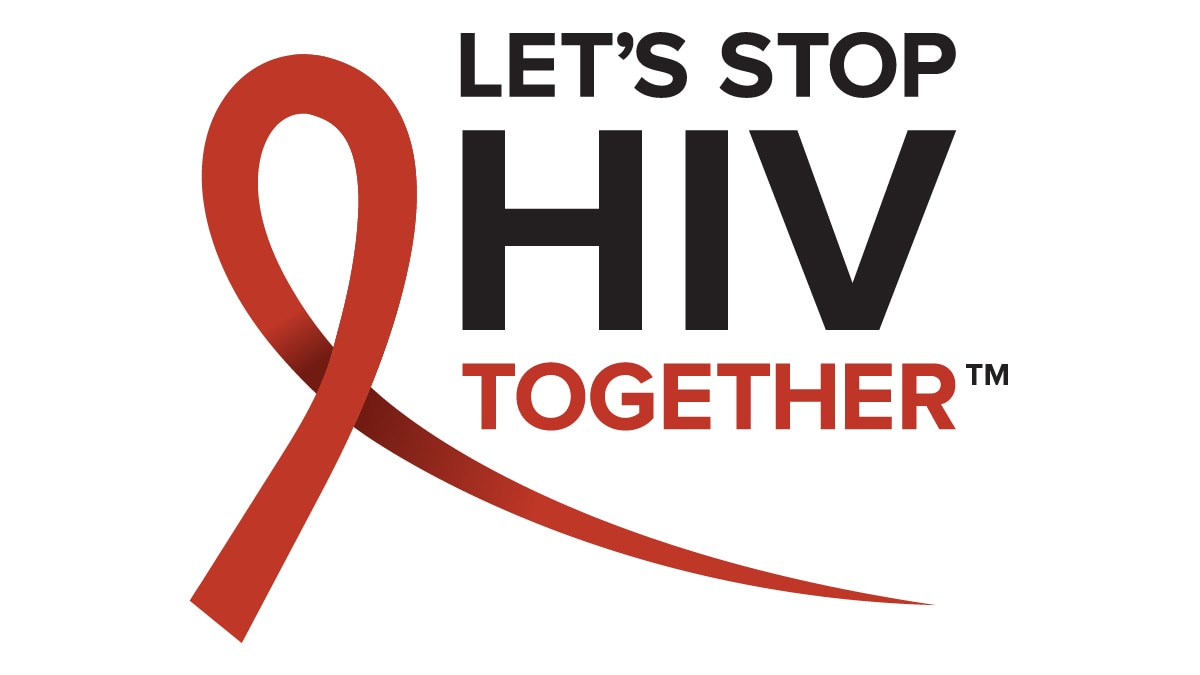 Let's Stop HIV Together campaign logo featuring a red ribbon next to title.